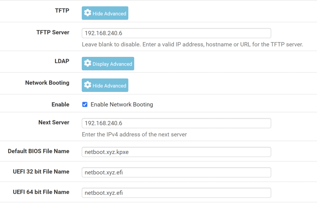 Netboot xyz pfsense settings